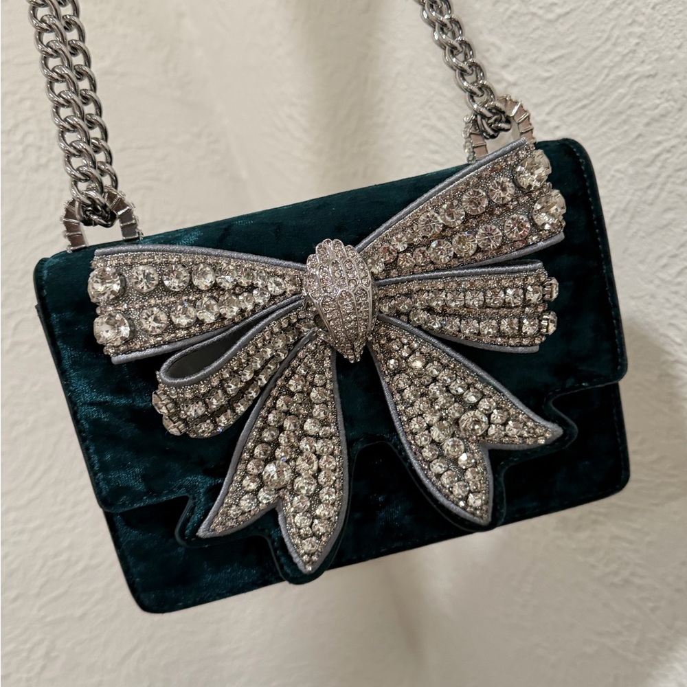 NEW Kurt Geiger Green Velvet Bag with Crystal Bow
